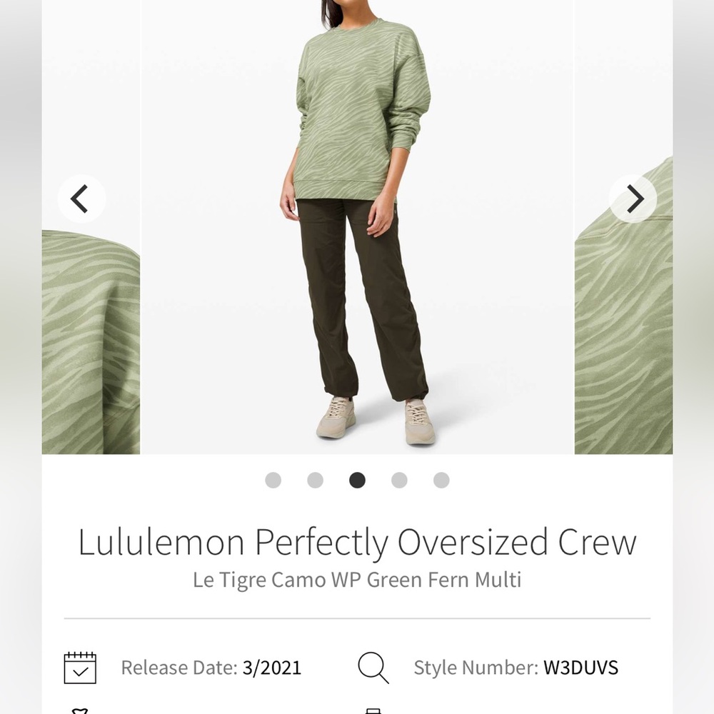 Lululemon Perfectly Oversized Crew Le Tigre camo WP green fern multi size 2 - Picture 7 of 9
